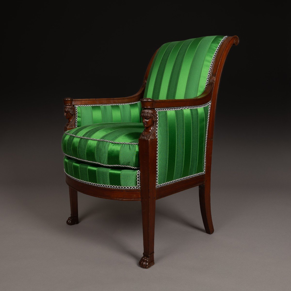 Paris, époque Consulat, Empire - bergère en acajou, retour d'Egypte - soie Prelle-photo-1