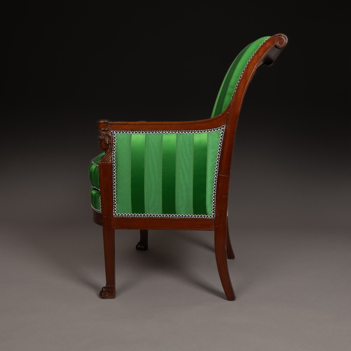 Paris, époque Consulat, Empire - bergère en acajou, retour d'Egypte - soie Prelle-photo-3