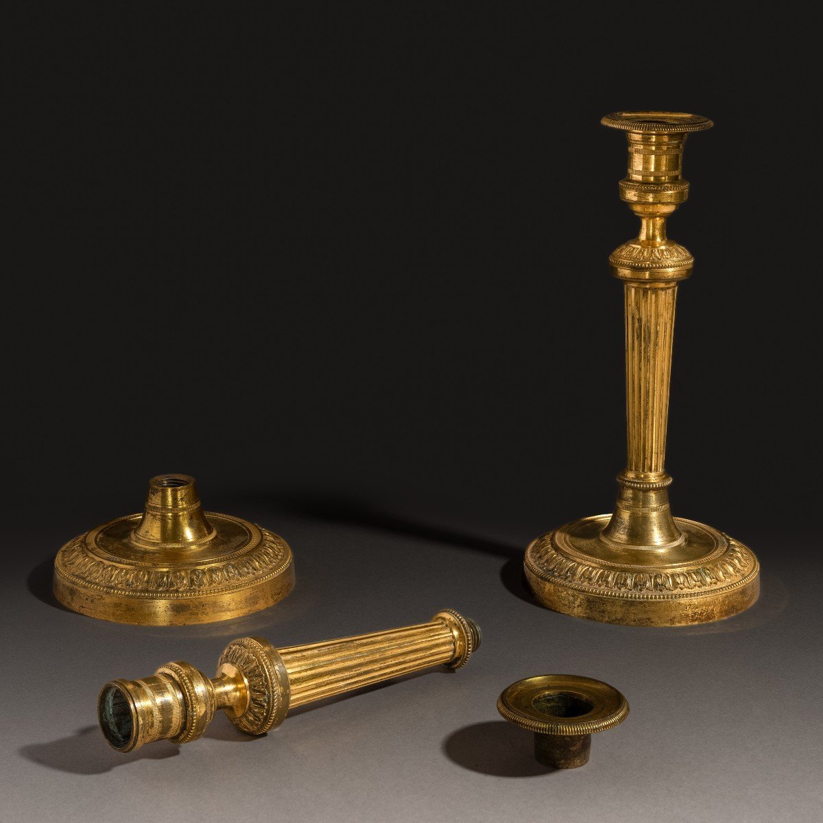 Paris, Circa 1800 - Pair Of Large Candlesticks, Gilt Bronze Torches - Galle Or Ravrio-photo-2