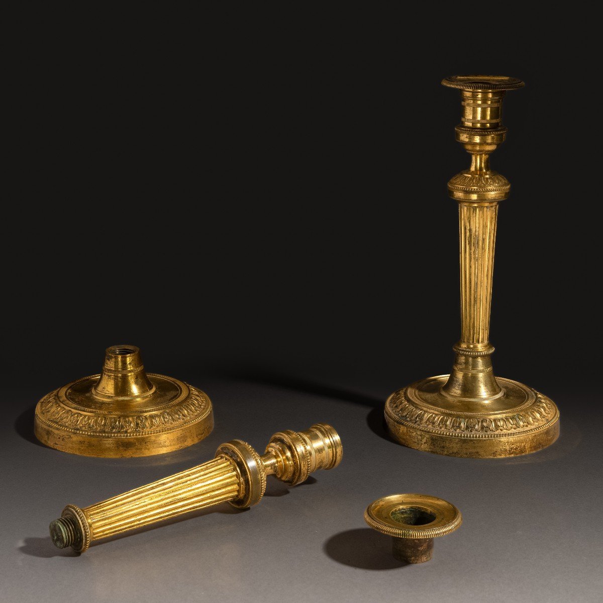 Paris, Circa 1800 - Pair Of Large Candlesticks, Gilt Bronze Torches - Galle Or Ravrio-photo-3