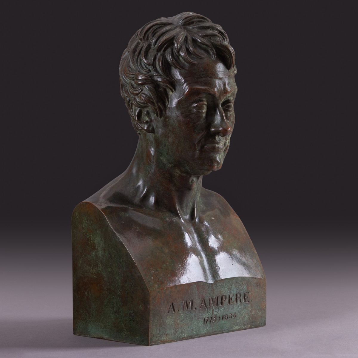 Library Bust Depicting André Marie Ampère - Patinated Bronze