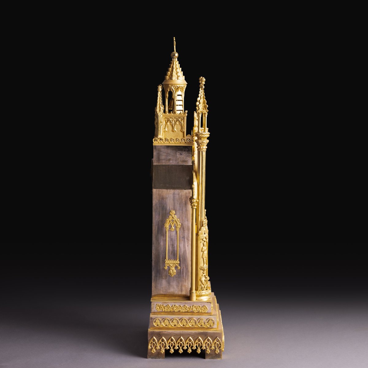 Weibel à Lyon - grande pendule cathédrale, troubadour en bronze finement doré - vers 1830-photo-4