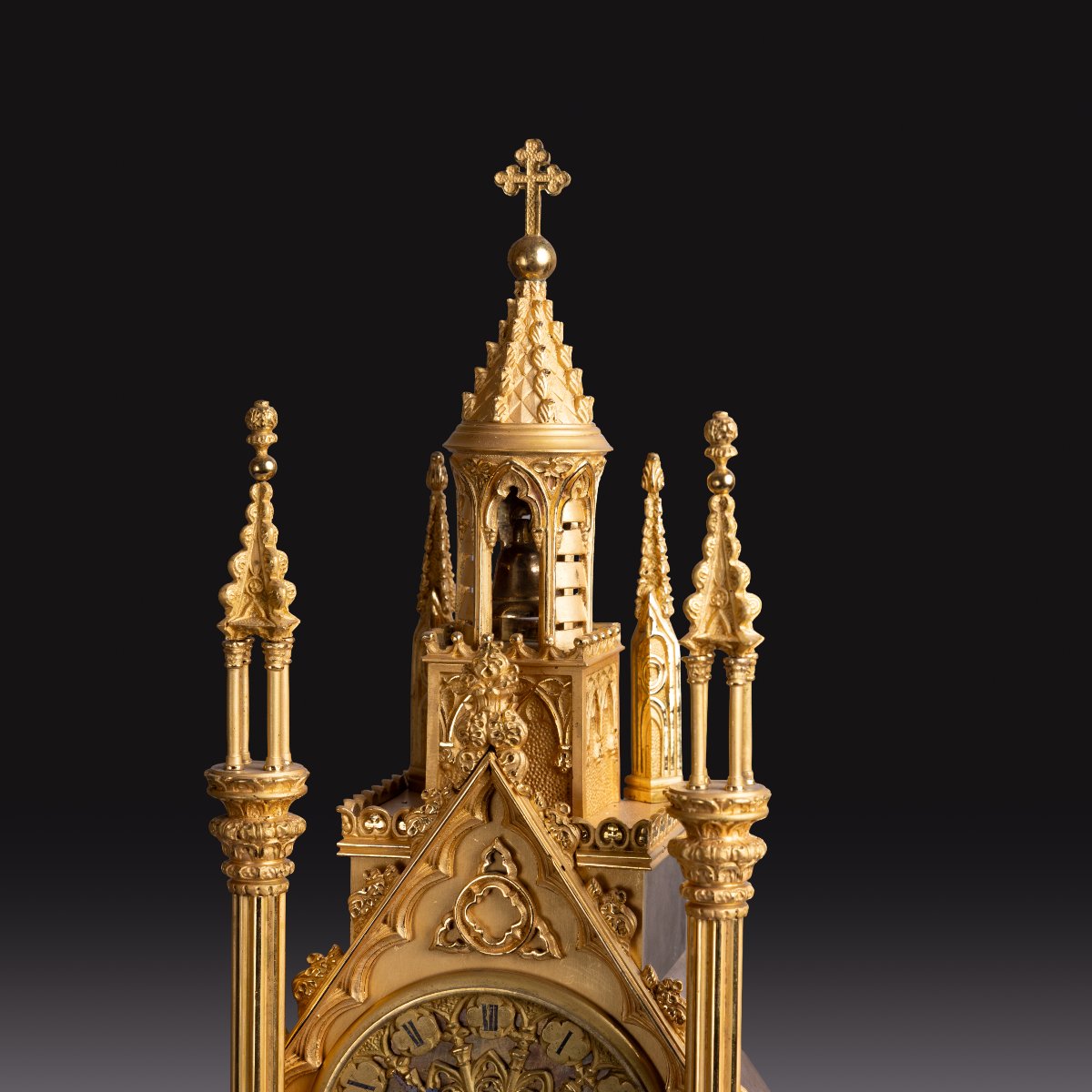 Weibel à Lyon - grande pendule cathédrale, troubadour en bronze finement doré - vers 1830-photo-6