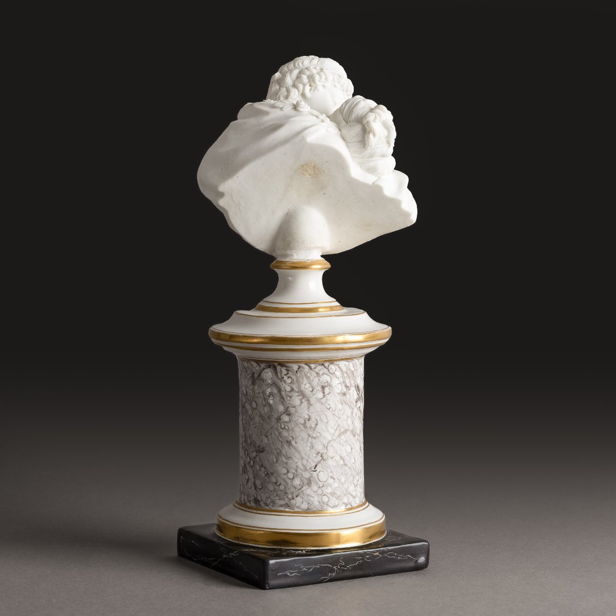 Niderviller, d'après Houdon vers 1780 - Le baiser, buste en biscuit et socle en faïence-photo-2
