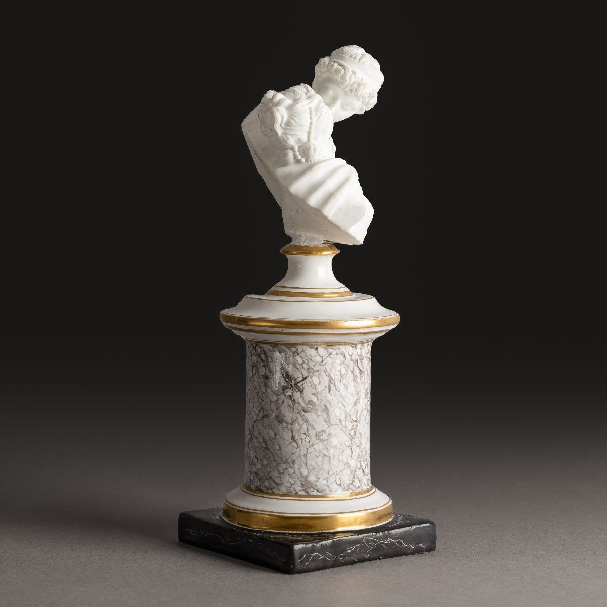 Niderviller, d'après Houdon vers 1780 - Le baiser, buste en biscuit et socle en faïence-photo-2