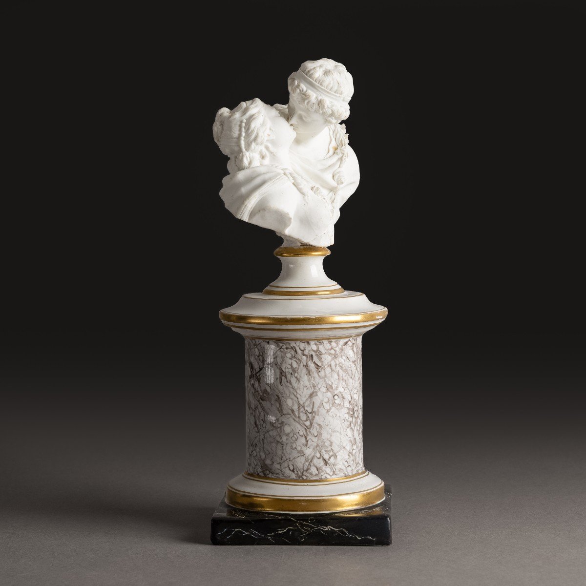 Niderviller, d'après Houdon vers 1780 - Le baiser, buste en biscuit et socle en faïence-photo-3