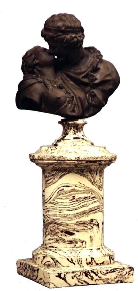 Niderviller, d'après Houdon vers 1780 - Le baiser, buste en biscuit et socle en faïence-photo-6