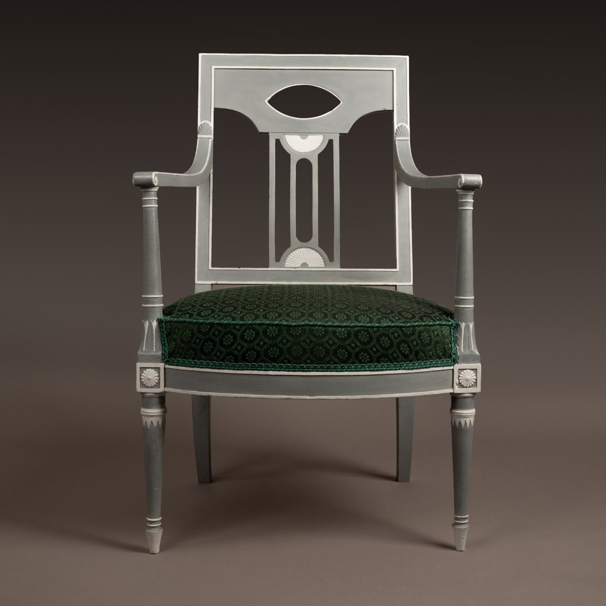 Jacob Frères - fauteuil Directoire à dossier repercé - bois peint et tissu en crin-photo-2