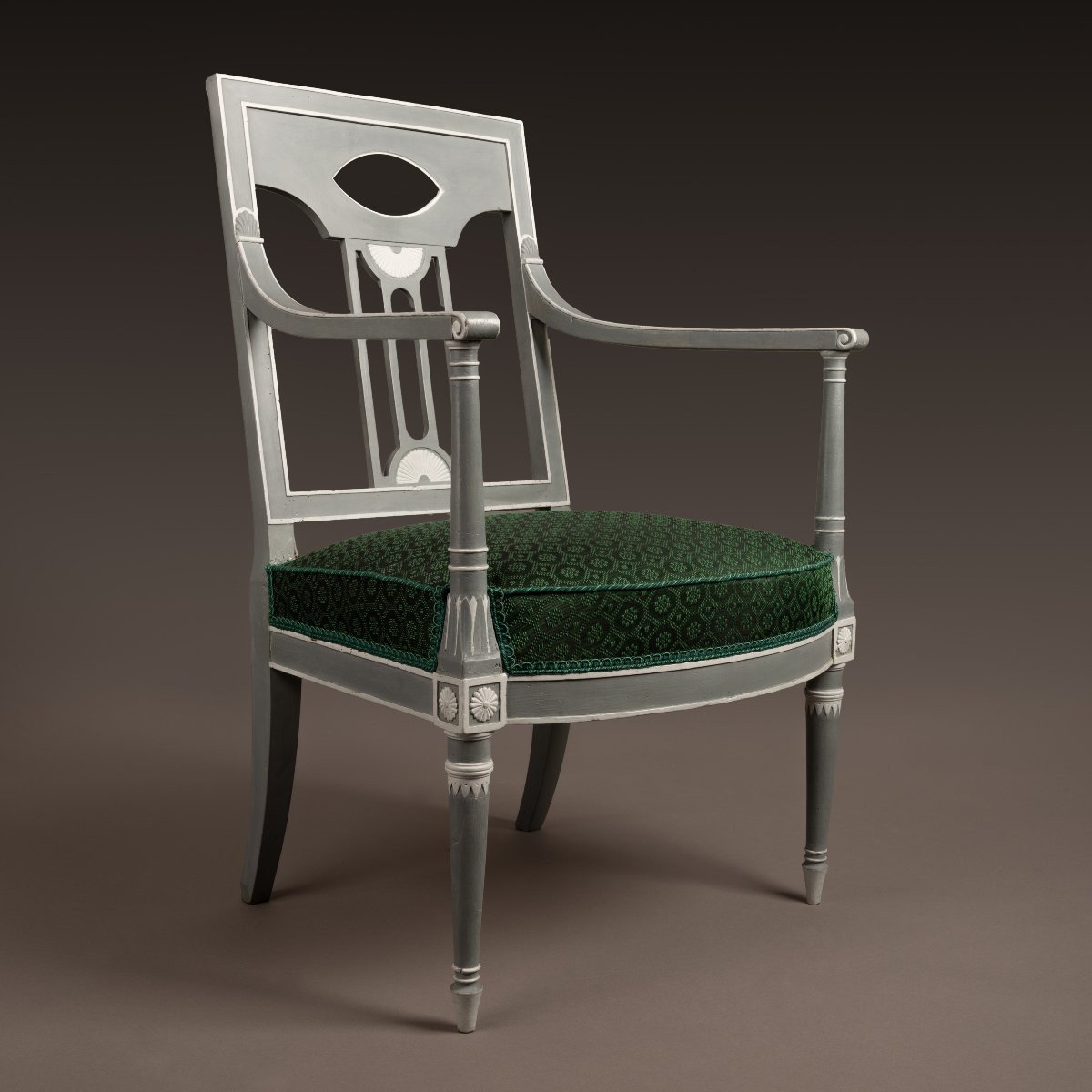 Jacob Frères - fauteuil Directoire à dossier repercé - bois peint et tissu en crin-photo-3