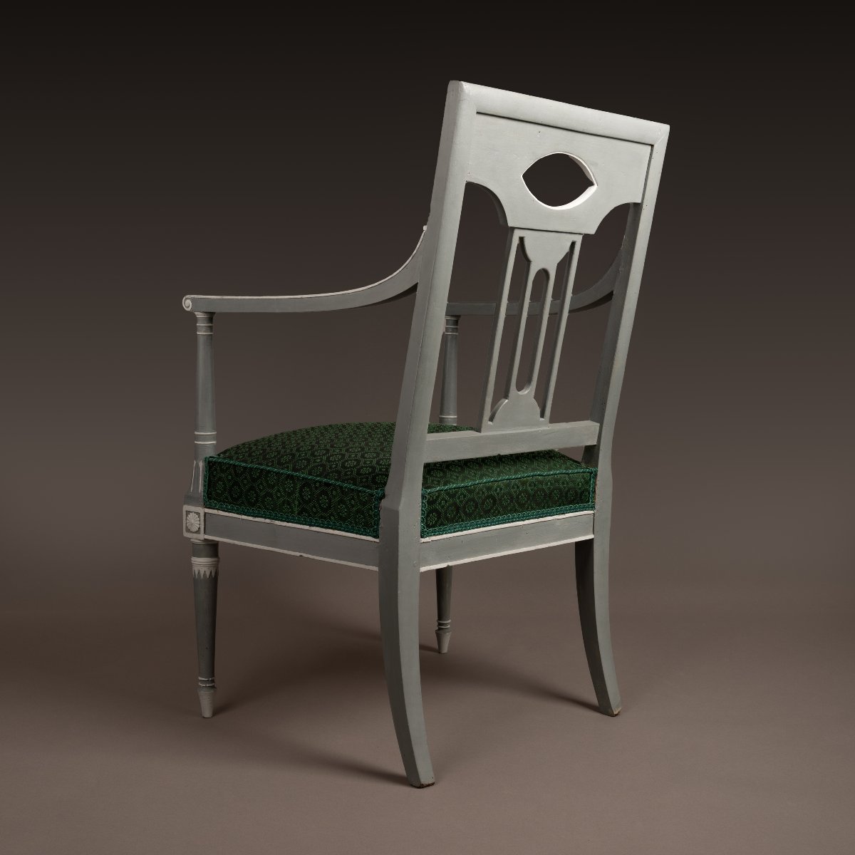 Jacob Frères - fauteuil Directoire à dossier repercé - bois peint et tissu en crin-photo-3
