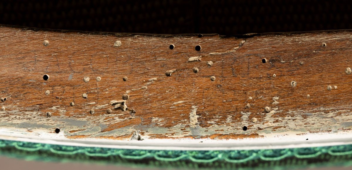 Jacob Frères - fauteuil Directoire à dossier repercé - bois peint et tissu en crin-photo-7