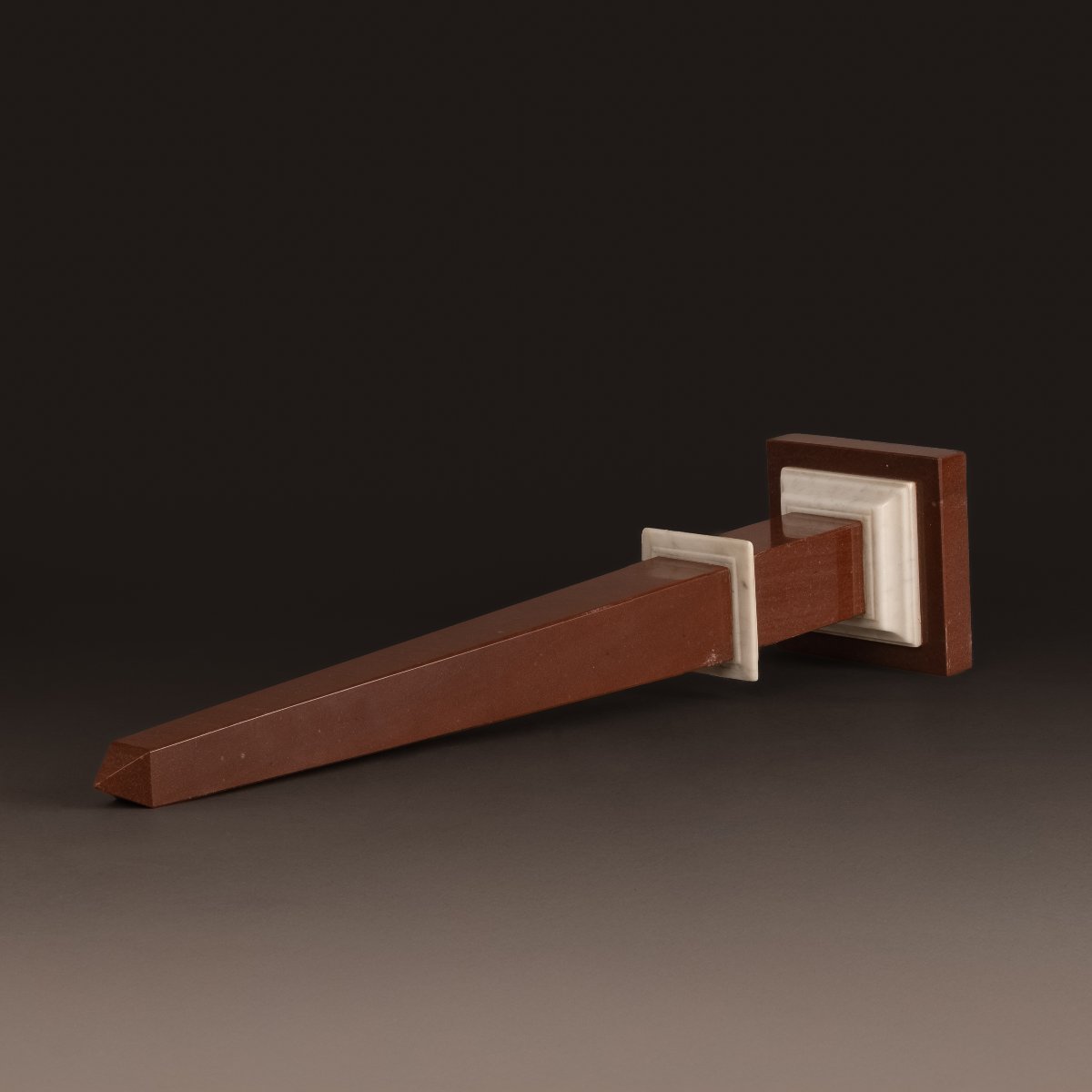 Modern Italian Work - Large Obelisk In Rosso Antico And Carrara Marble-photo-3