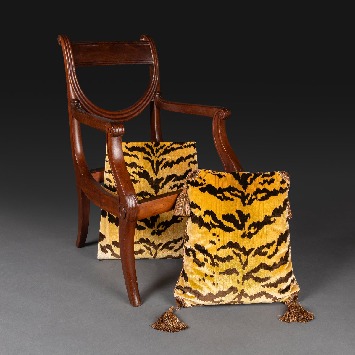 Jacob Desmalter - Desk Amchair A Chassis - Mahogany And Silk Velvet - Empire Style, Restaurati-photo-2