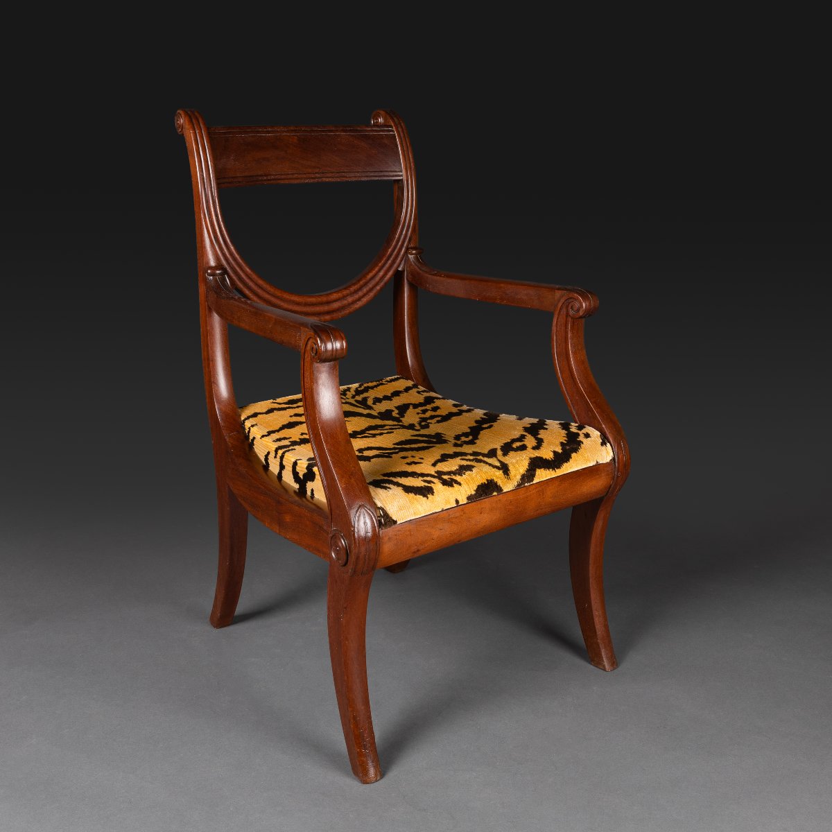 Jacob Desmalter - Desk Amchair A Chassis - Mahogany And Silk Velvet - Empire Style, Restaurati-photo-3