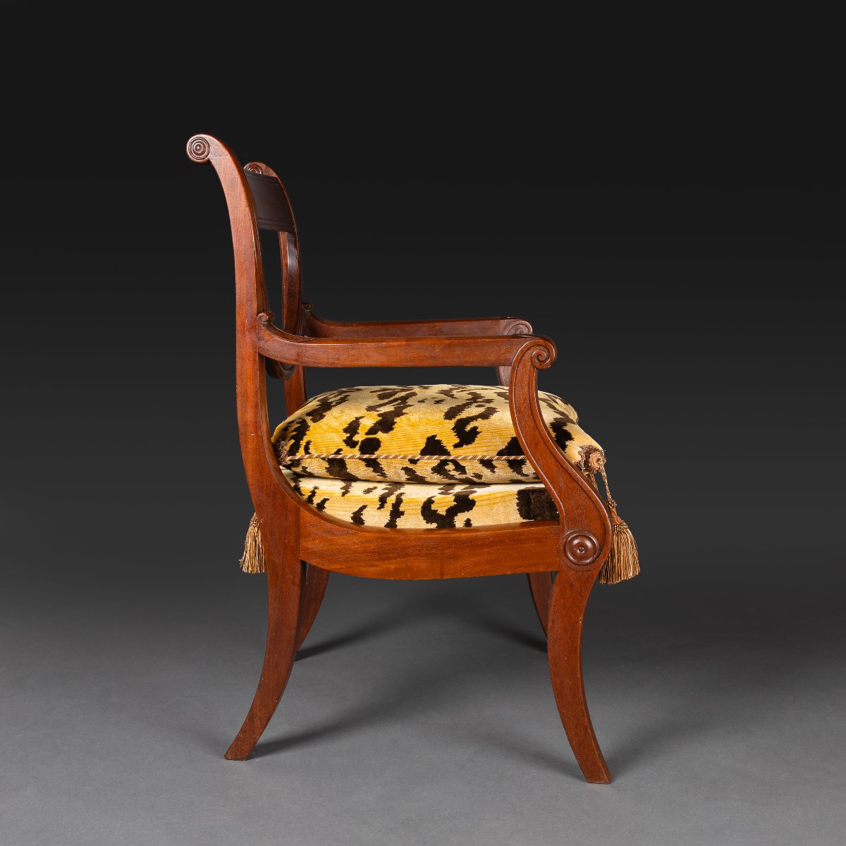 Jacob Desmalter - Desk Amchair A Chassis - Mahogany And Silk Velvet - Empire Style, Restaurati-photo-4
