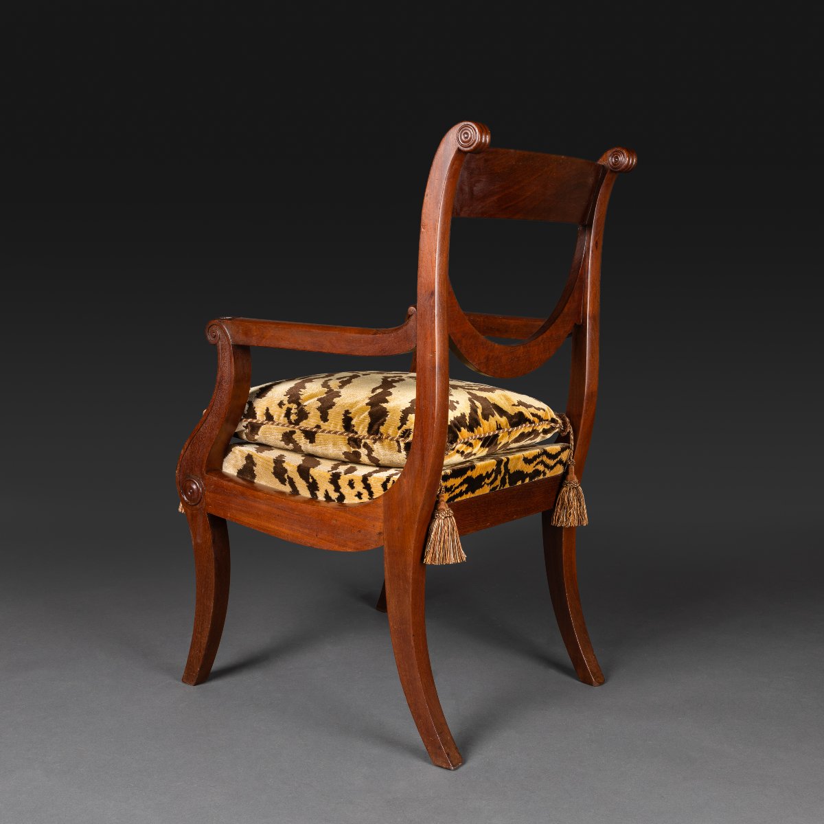 Jacob Desmalter - Desk Amchair A Chassis - Mahogany And Silk Velvet - Empire Style, Restaurati-photo-2