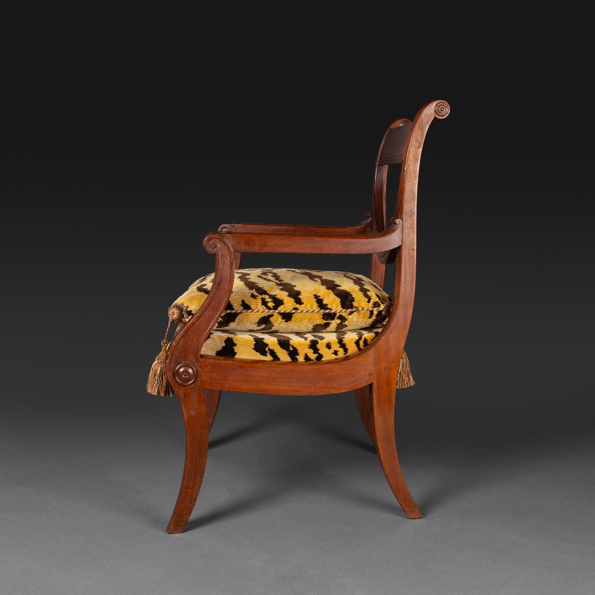 Jacob Desmalter - Desk Amchair A Chassis - Mahogany And Silk Velvet - Empire Style, Restaurati-photo-3