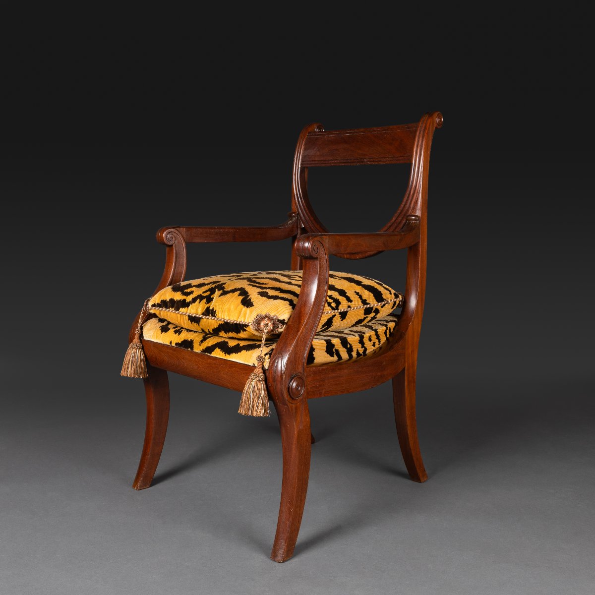 Jacob Desmalter - Desk Amchair A Chassis - Mahogany And Silk Velvet - Empire Style, Restaurati-photo-4