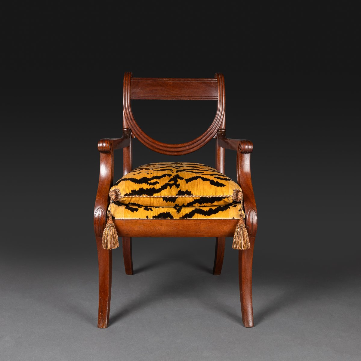 Jacob Desmalter - Desk Amchair A Chassis - Mahogany And Silk Velvet - Empire Style, Restaurati-photo-5