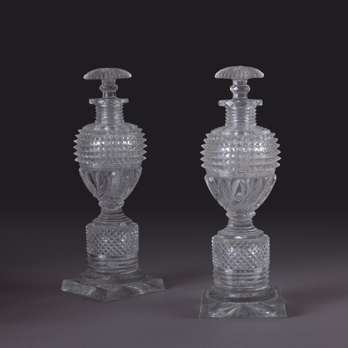 Le Creusot, Circa 1830—a Pair Of Large, Lidded Bottles Made Of Cut Crystal—charles X-photo-2