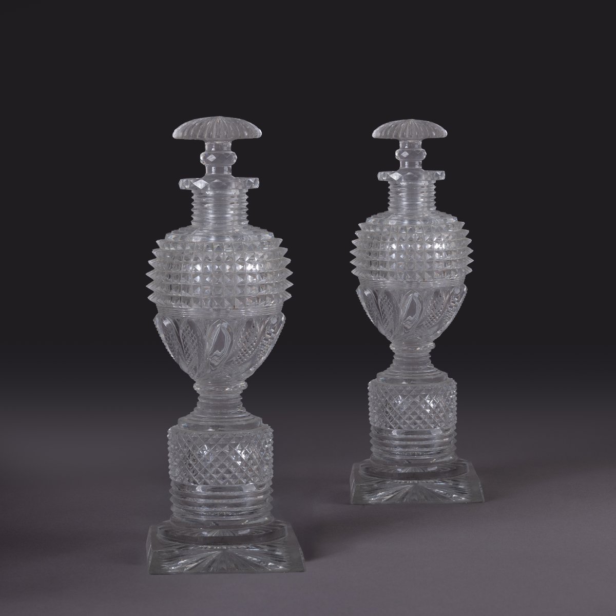 Le Creusot, Circa 1830—a Pair Of Large, Lidded Bottles Made Of Cut Crystal—charles X-photo-3