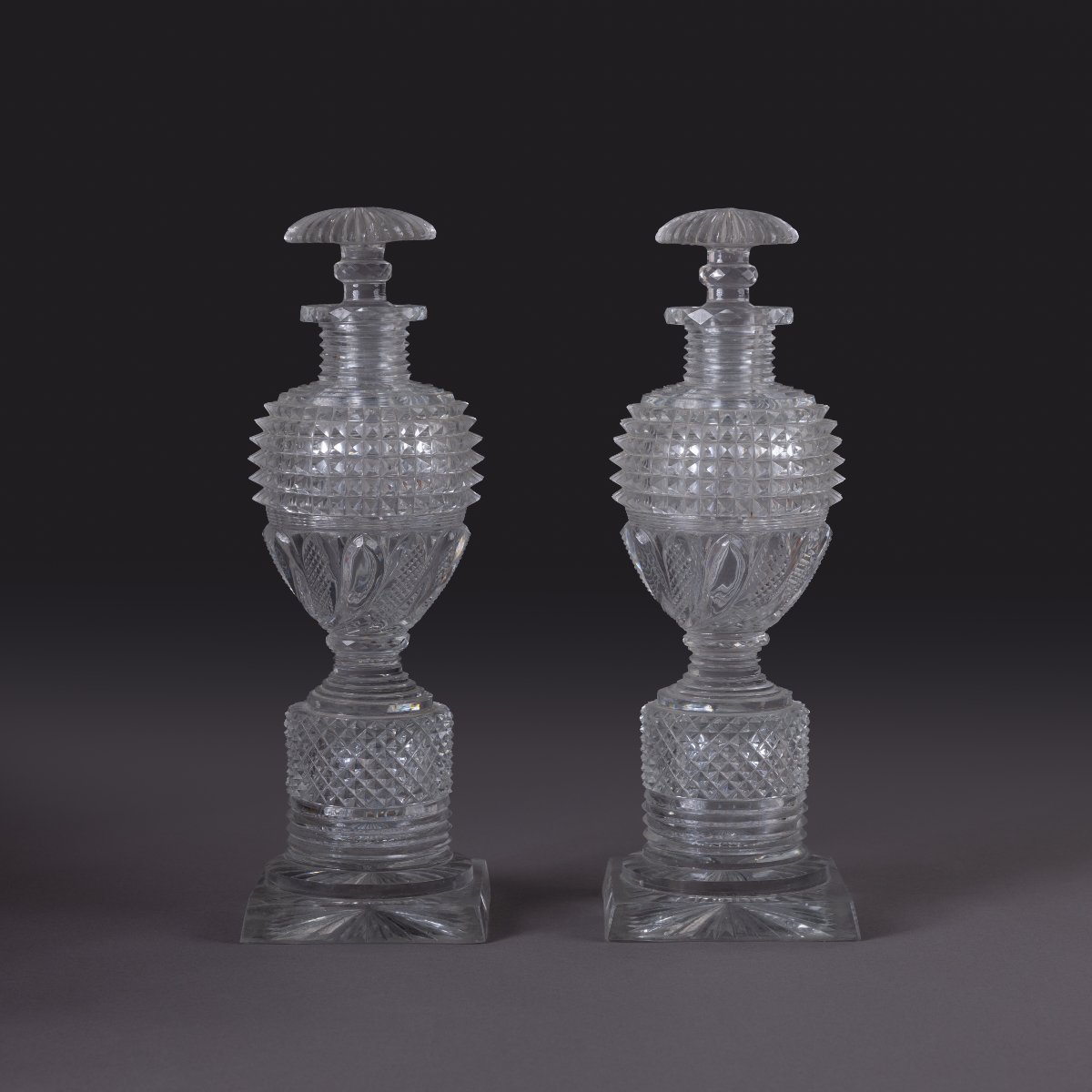 Le Creusot, Circa 1830—a Pair Of Large, Lidded Bottles Made Of Cut Crystal—charles X-photo-4
