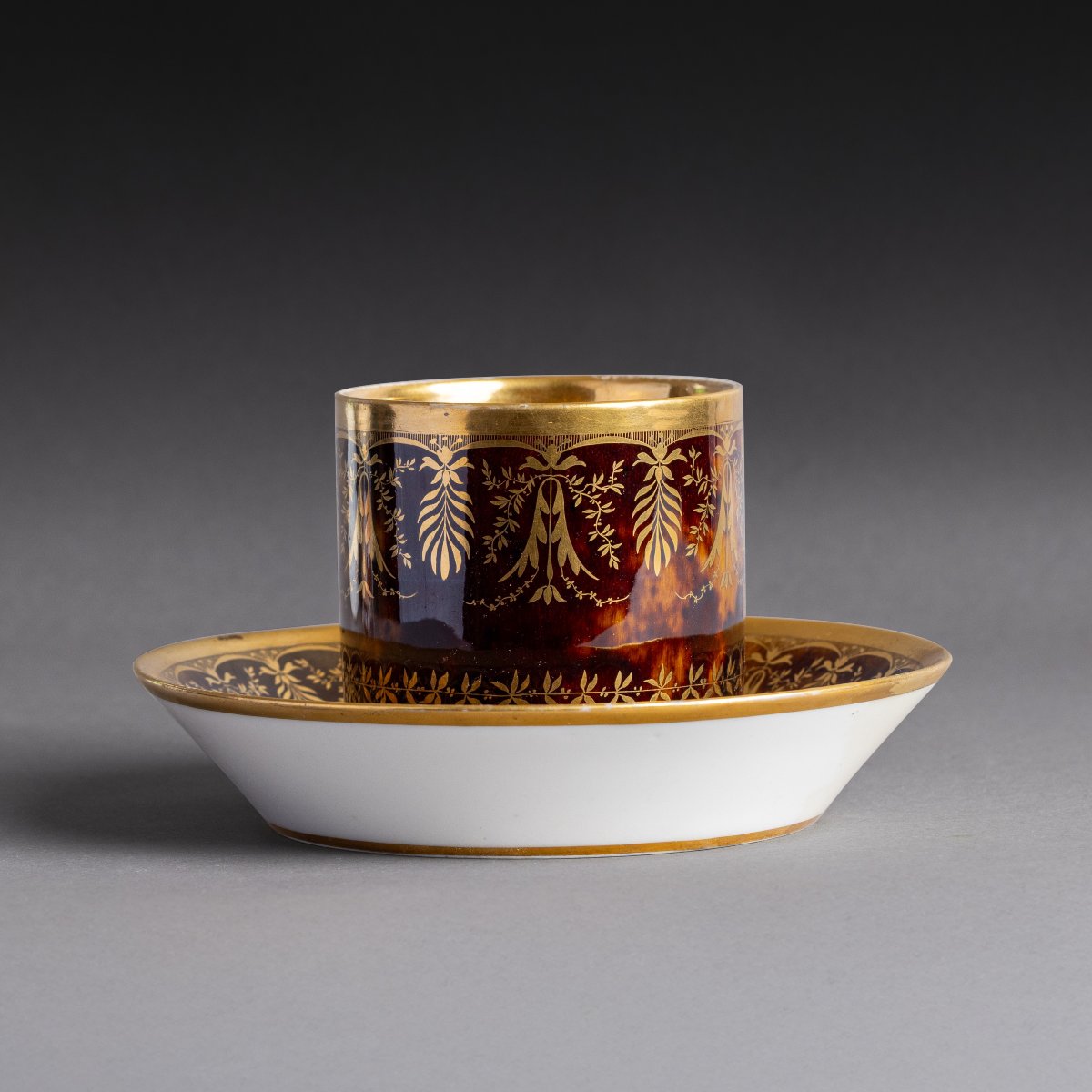 Dihl And Guerhard, Consulate And Empire Periods—chocolate Cup And Saucer—tortoiseshell-patterned Base-photo-3