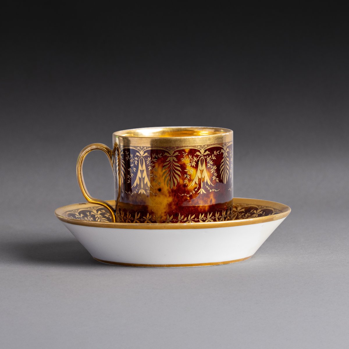 Dihl And Guerhard, Consulate And Empire Periods—chocolate Cup And Saucer—tortoiseshell-patterned Base-photo-4