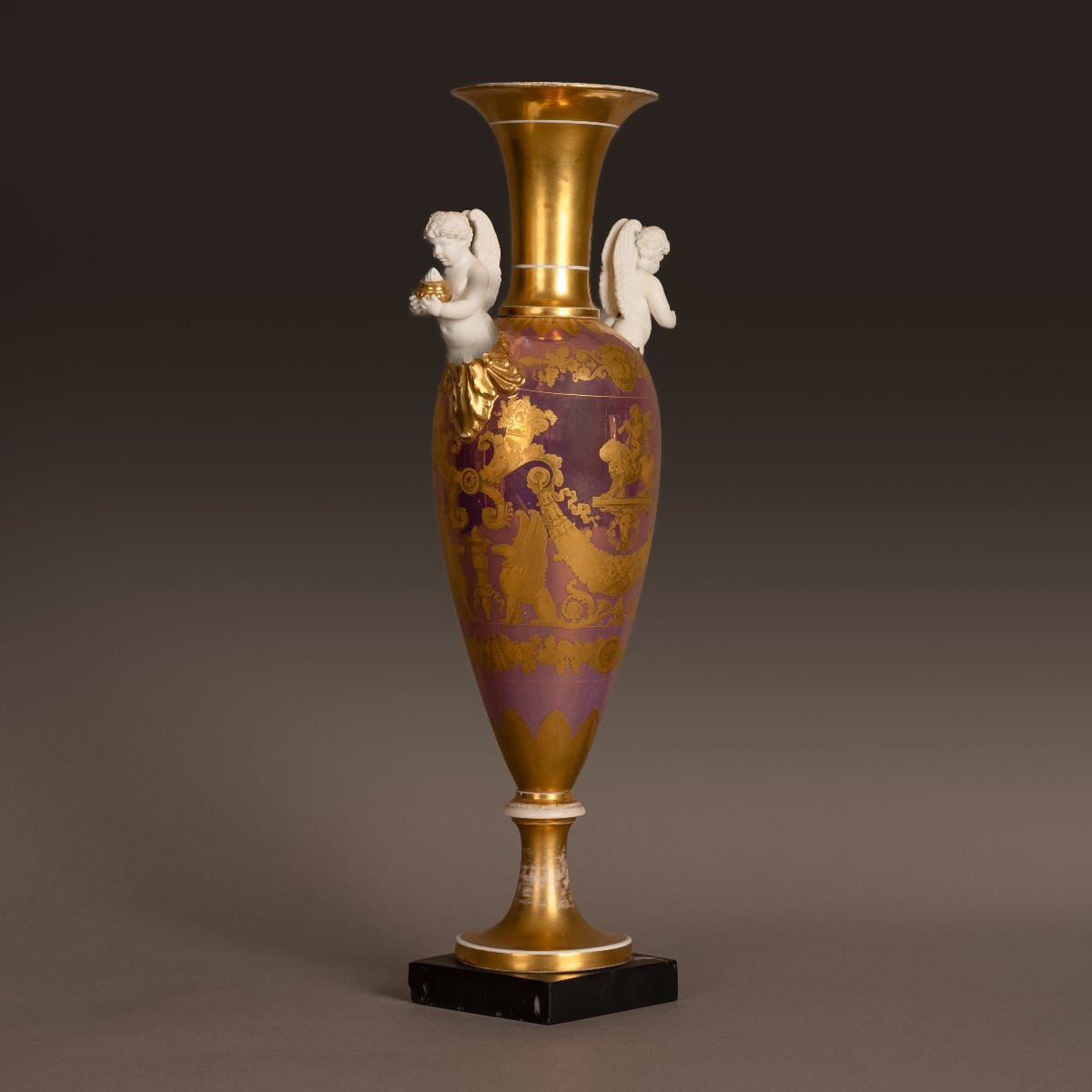 Paris, vers 1800 - grand vase fuseau en porcelaine - rare fond de lustre métallique-photo-2