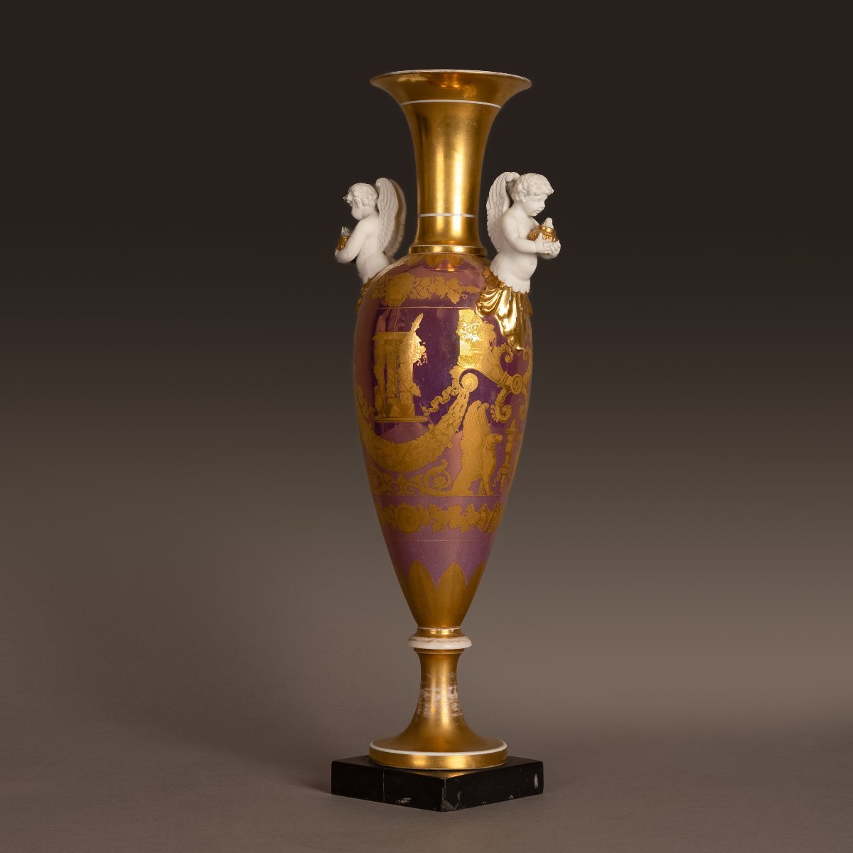 Paris, vers 1800 - grand vase fuseau en porcelaine - rare fond de lustre métallique-photo-4