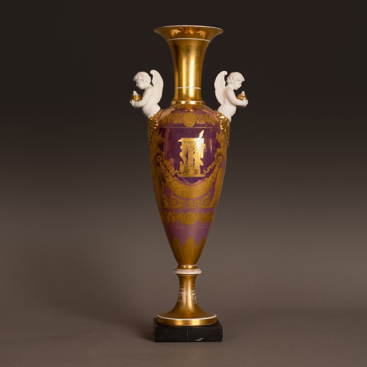 Paris, vers 1800 - grand vase fuseau en porcelaine - rare fond de lustre métallique-photo-1