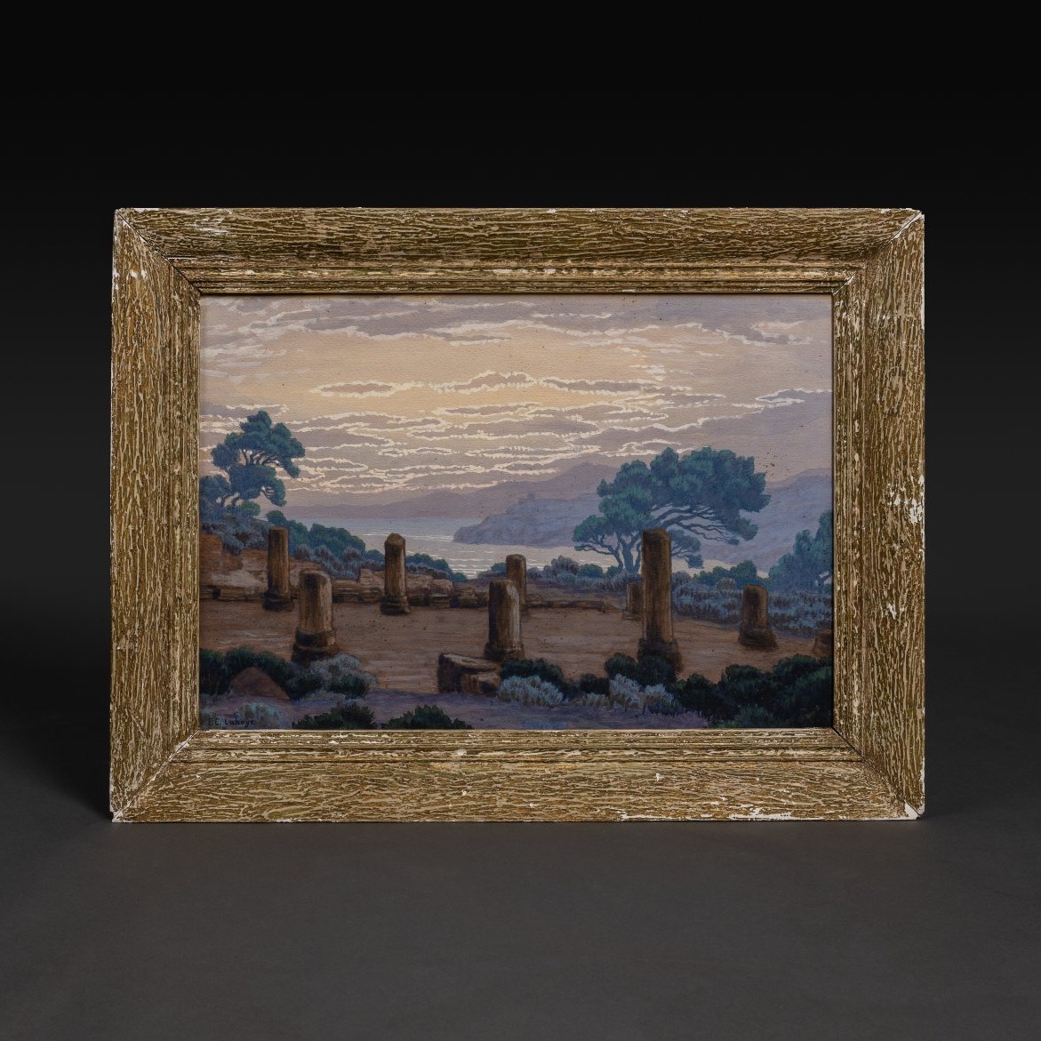 François-Etienne Lahaye - grande vue symboliste des ruines de Tipasa - cadre d'origine