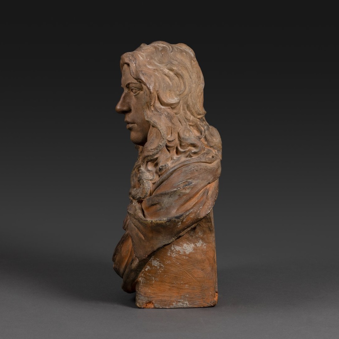 Pays-Bas ou Angleterre, époque Louis XIV - important buste d'homme en terre cuite XVIIe-photo-1