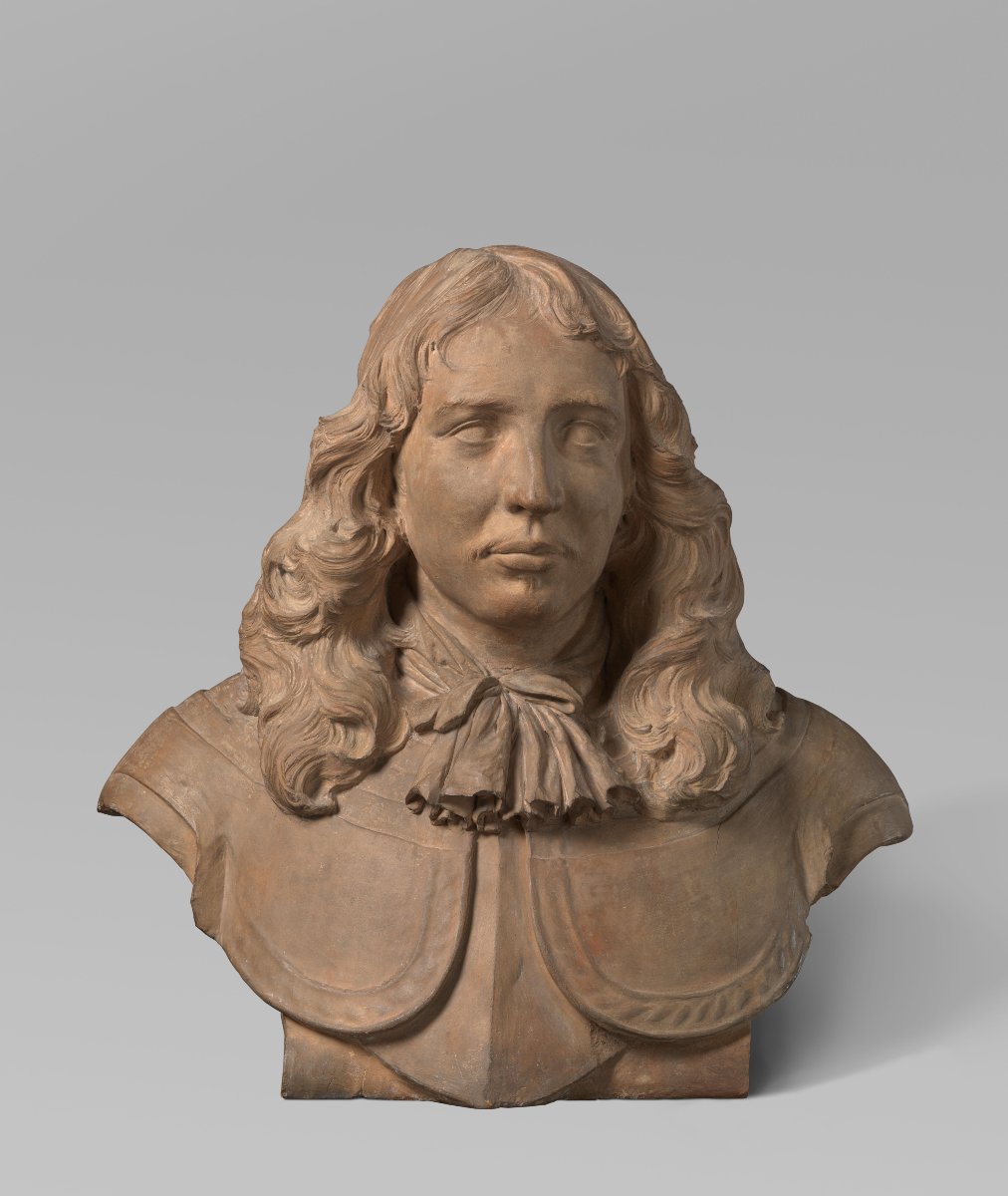 Pays-Bas ou Angleterre, époque Louis XIV - important buste d'homme en terre cuite XVIIe-photo-3