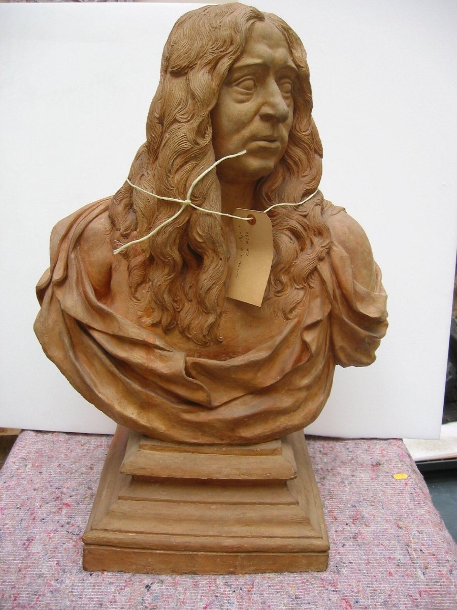 Pays-Bas ou Angleterre, époque Louis XIV - important buste d'homme en terre cuite XVIIe-photo-6