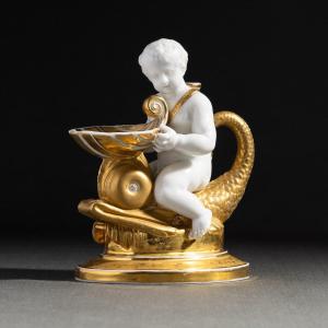 Gardner, Moscou - Porcelain Inkwell - Child Riding A Dolphin, Circa 1820
