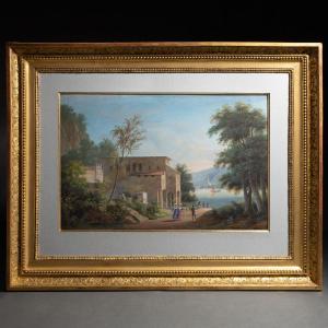 Jmd Lafontaine - Lakescape From The Salon Of 1833 - Gouache On Marouflaged Paper