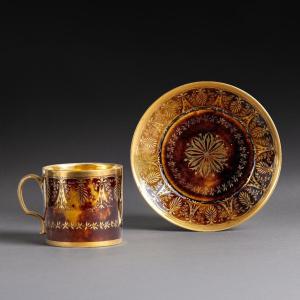 Dihl And Guerhard, Consulate And Empire Periods—chocolate Cup And Saucer—tortoiseshell-patterned Base