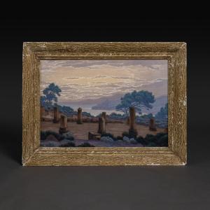 François-Etienne Lahaye - grande vue symboliste des ruines de Tipasa - cadre d'origine