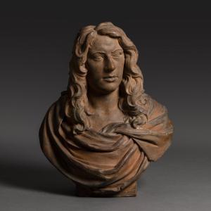 Pays-Bas ou Angleterre, époque Louis XIV - important buste d'homme en terre cuite XVIIe