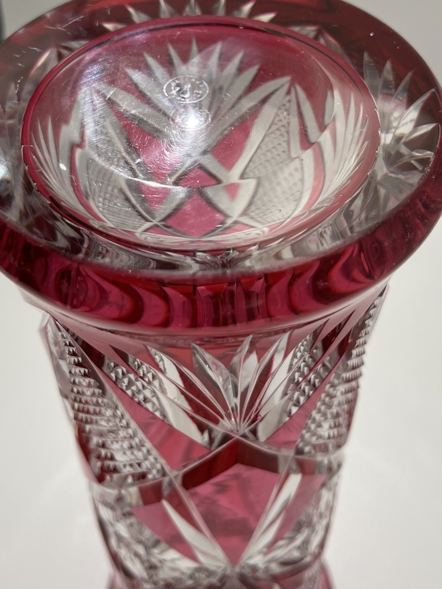 Baccarat - Red Lined Cut Vase -photo-4
