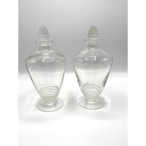 René Lalique - Pair Of Nippon Decanters   