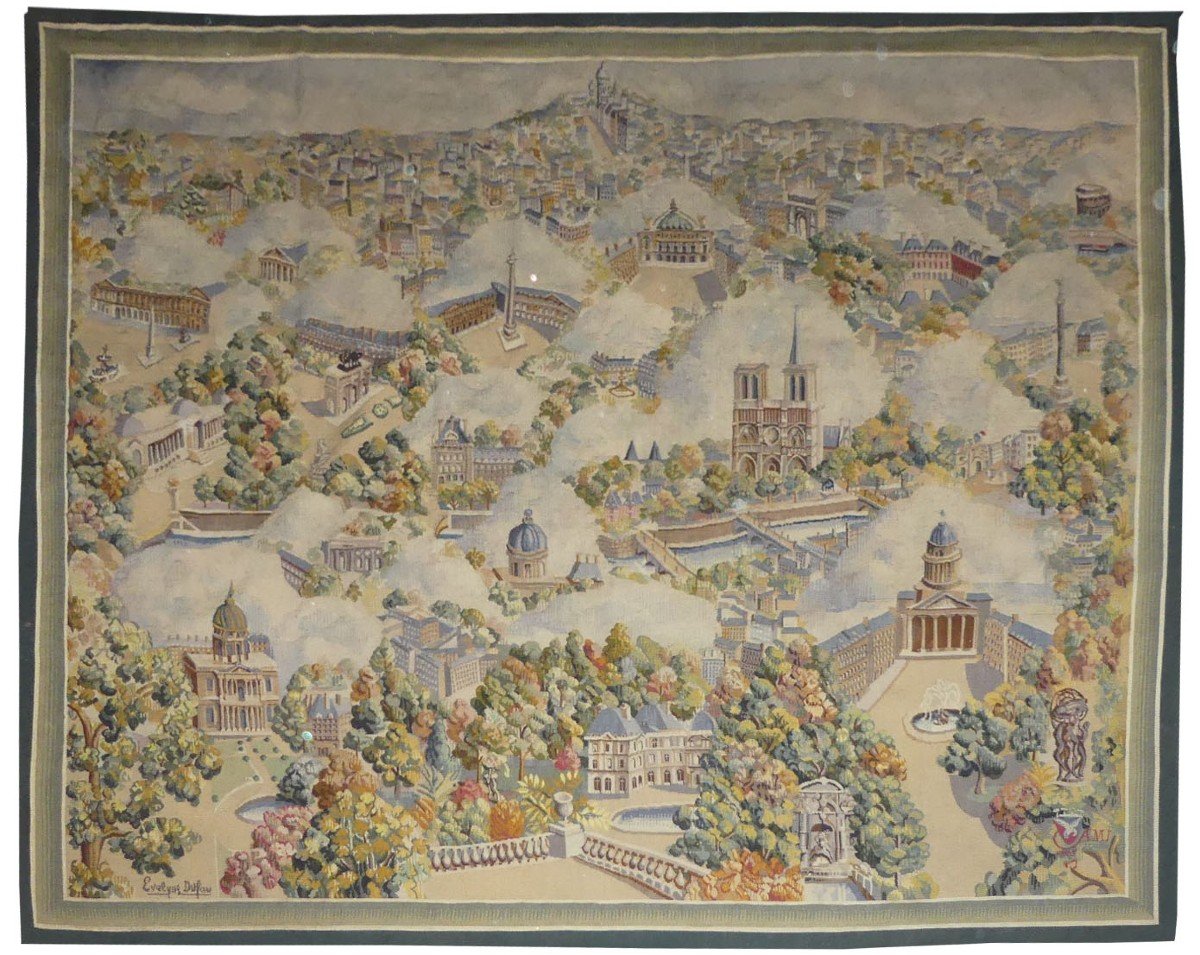 Evelyne Dufau - Paris Moderne - Tapisserie Tissée Par l'Atelier Ami De La Paix