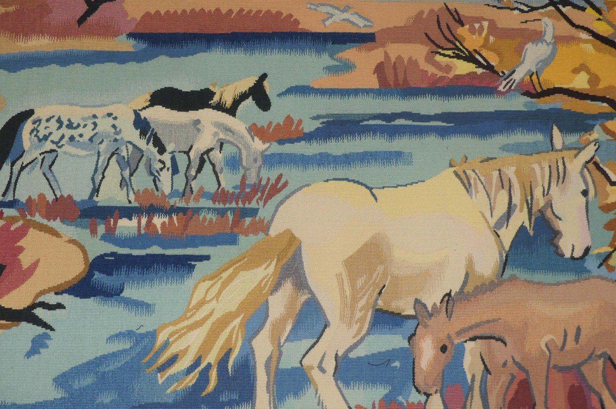 Yves Brayer -  Chevaux En Camargue - Tapisserie d'Aubusson-photo-2