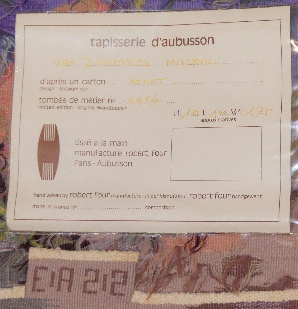 d'après Claude Monet - Cap d'Antibes, mistral  -  Tapisserie d'Aubusson-photo-4