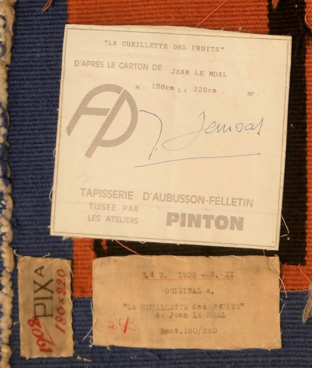 Jean LE MOAL - La cueillette des fruits   -  Tapisserie d'Aubusson-photo-4