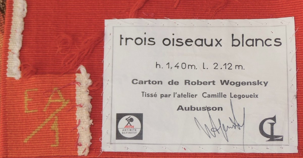 Robert Wogensky -   Trois oiseaux blancs   - tapisserie d'Aubusson-photo-4
