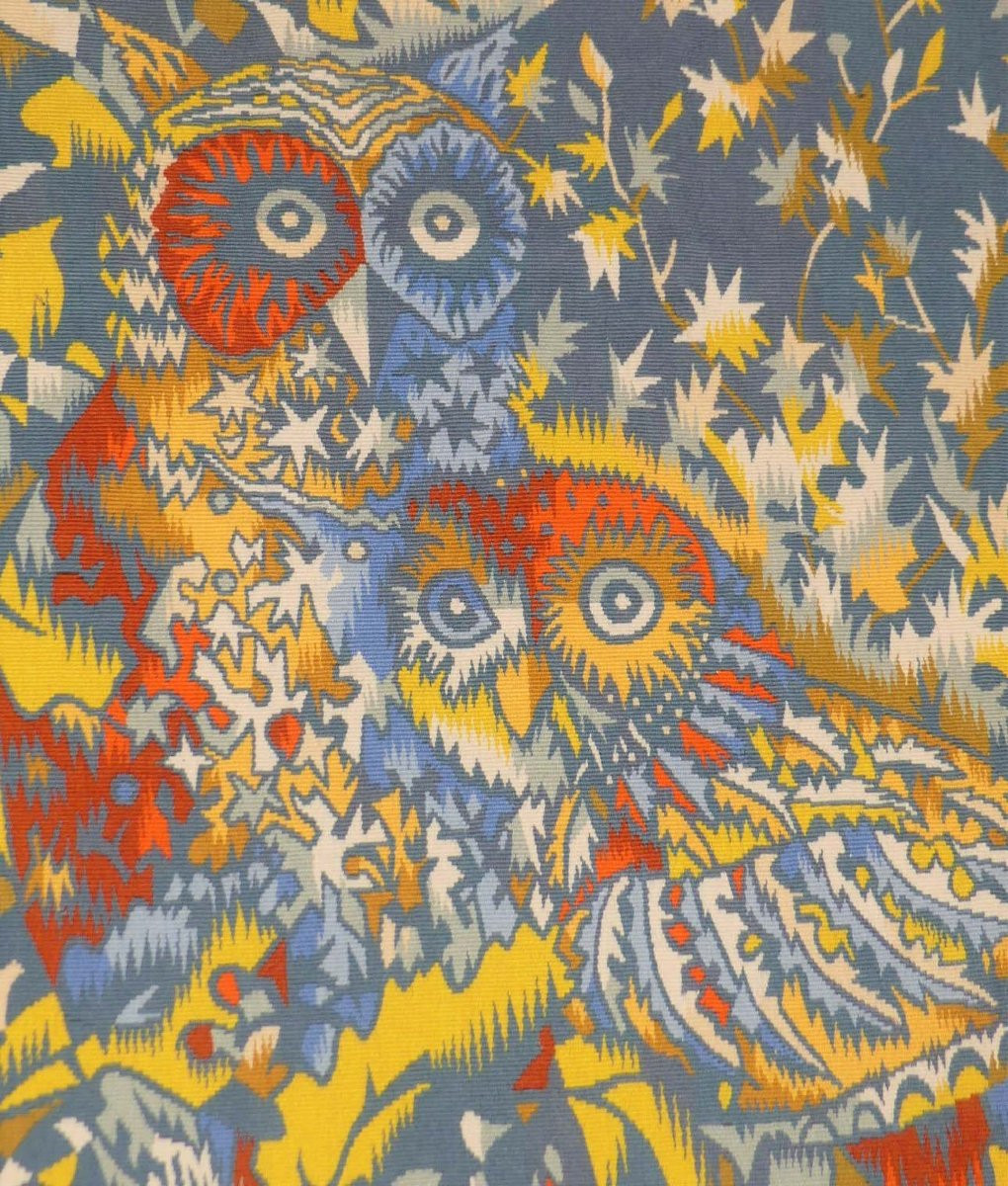 Elie GREKOFF -  Deux hiboux fond bleu -  Tapisserie d'Aubusson-photo-2