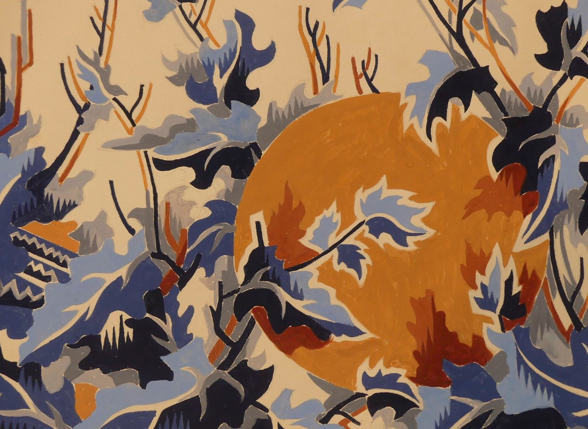 Elie GREKOFF -  Deux hiboux  -  Maquette de tapisserie-photo-3