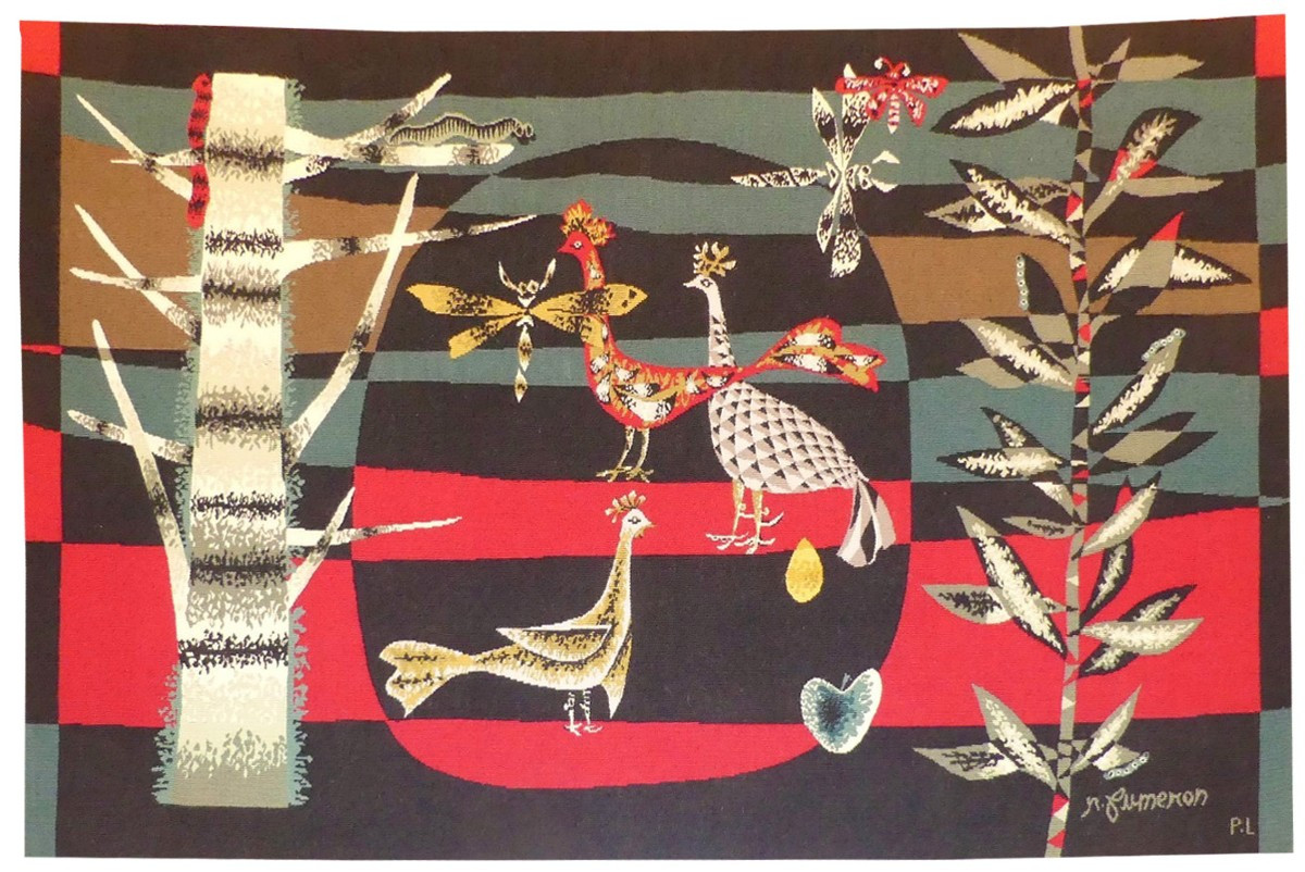 René FUMERON -  Composition aux oiseaux  -  Tapisserie d'Aubusson